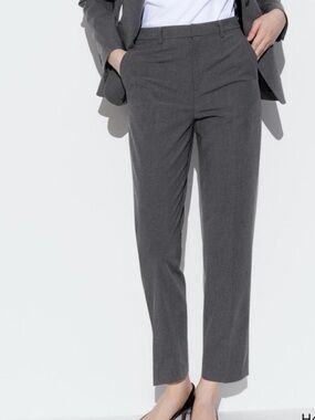 Uniqlo Smart Ankle Pants Stretch Dark Gray Charcoal Houndstooth Pants Large NWT